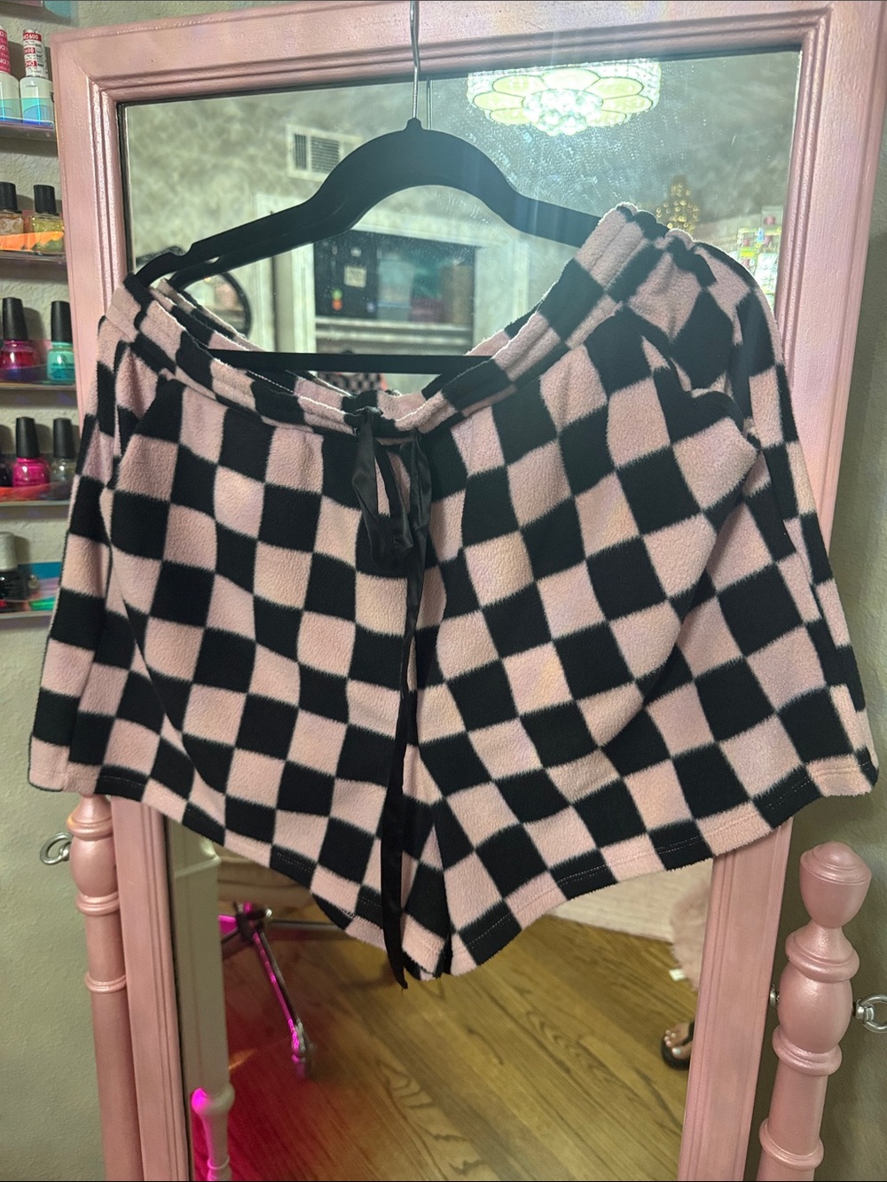 torrid Sleep Black and Light Pink Checkered Fuzzy Lounge Shorts
